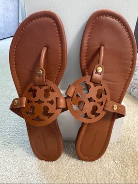 Tory Burch Tan Miller Logo Thong Sandals